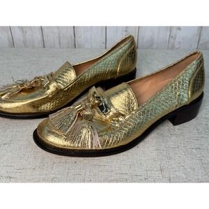Luiza Barcelos Metallic Gold Snake-Embossed Tassel Loafers Women's 10B‎ (EU 41)